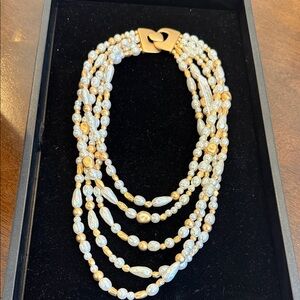 Southern Living Gold and Silver Multi-Strand Pearl Necklace